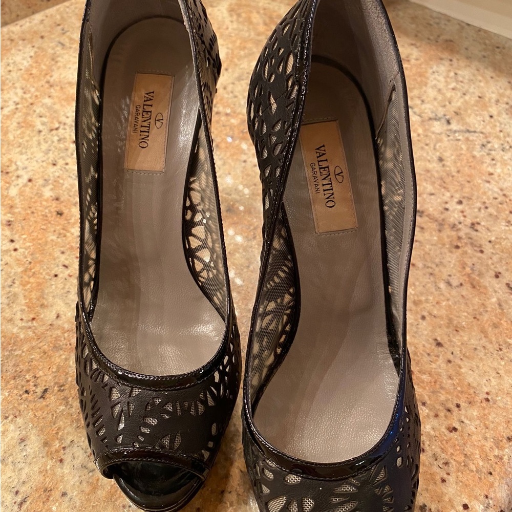Black leather lace cut out Valentino heels size 37